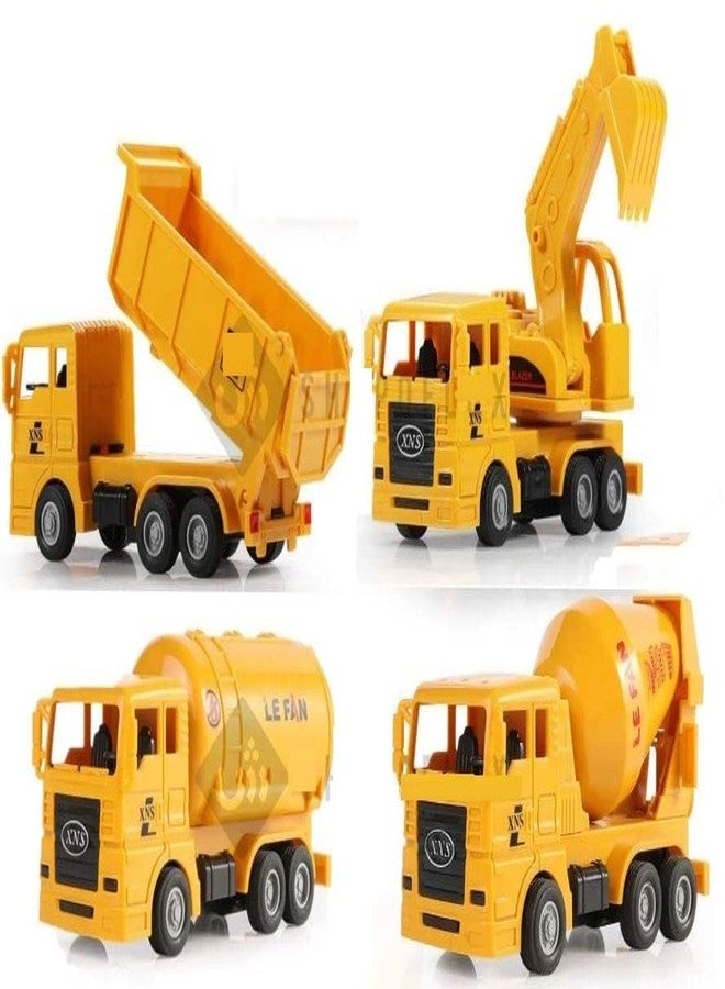 Hemtik Unbreakable Excavator, Mixture, Dumper & Tank Construction Engineering Toy Vehicle for Children (Pack of 4)(Yellow) - Image 1